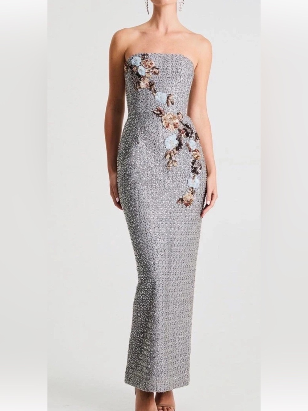 HELSI Silvia Strapless 3D Floral Sequin Stretch Cocktail Dress Women's XL $795